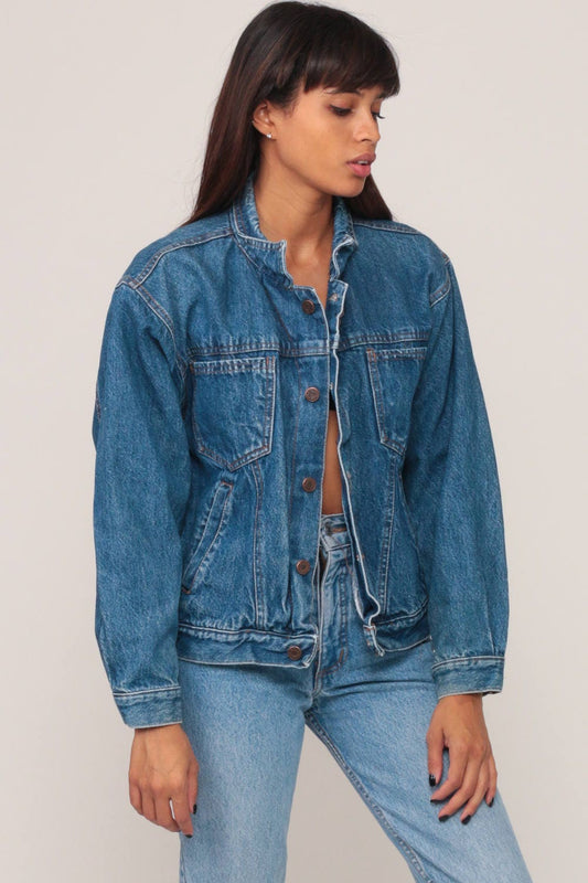 80s Blue Denim Trucker Jacket Stone Wash Jean Coat Small