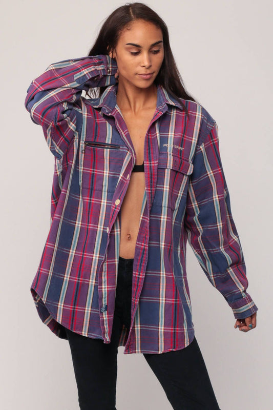 Polo Sport 90s Plaid Shirt Purple Blue Cotton Button-Up Extra Large XL