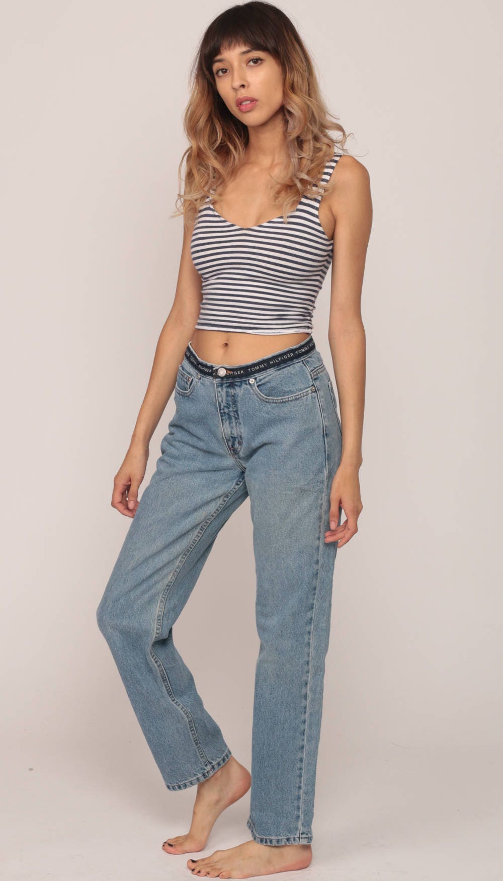 Tommy Hilfiger 90s Spellout Mom Jeans Blue Denim Medium 29