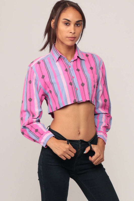 80s Wrangler Southwestern Tribal Print Crop Top Hot Pink Small Medium