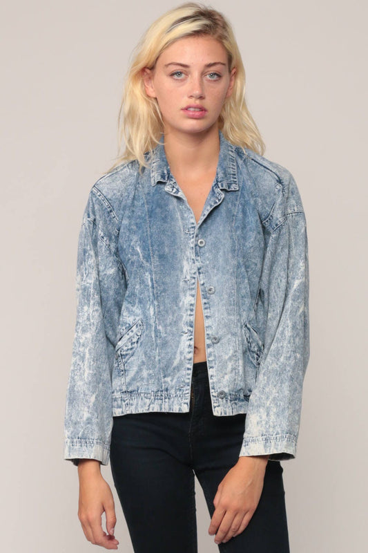 80s Acid Wash Denim Jacket Blue Jean Trucker Button Up Small