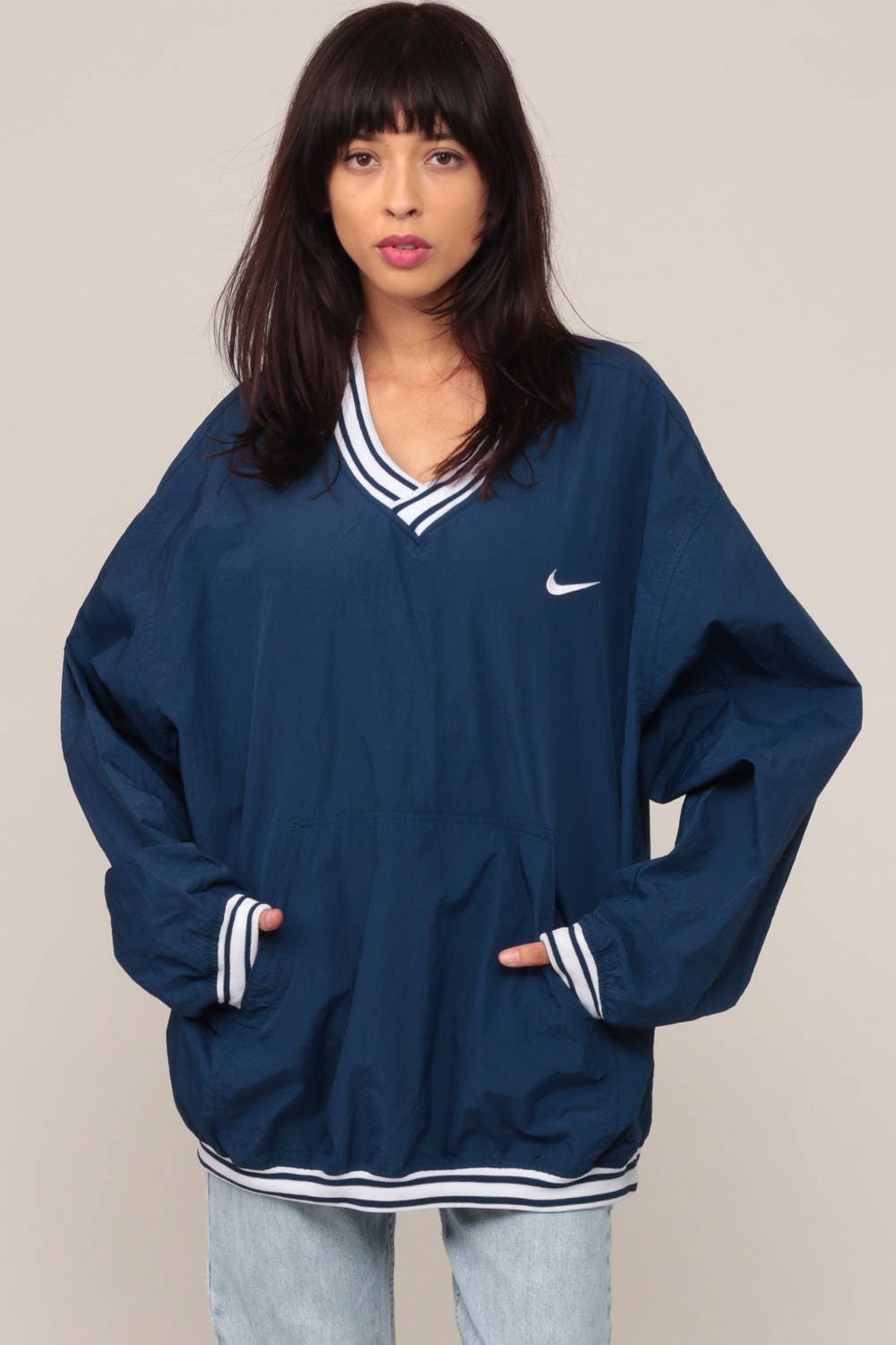 Nike 90s Windbreaker Pullover Jacket V Neck Blue Nylon Extra Large