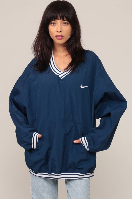 Nike 90s Windbreaker Pullover Jacket V Neck Blue Nylon Extra Large