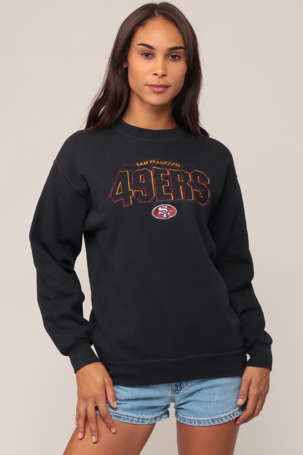 90s San Francisco 49ers Football Sweatshirt Black Graphic Crewneck Small