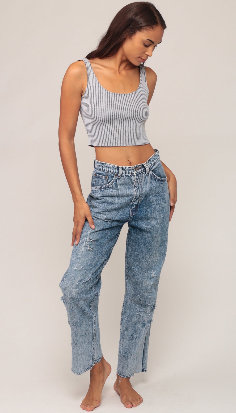 80s Levi's Acid Wash High-Waist Jeans Distressed Denim Small 6