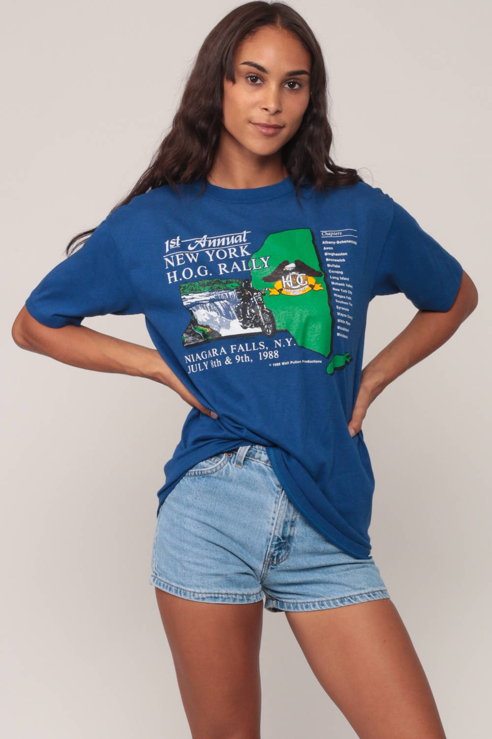 1988 New York Hog Rally Motorcycle Biker Graphic Tee Blue Medium Large