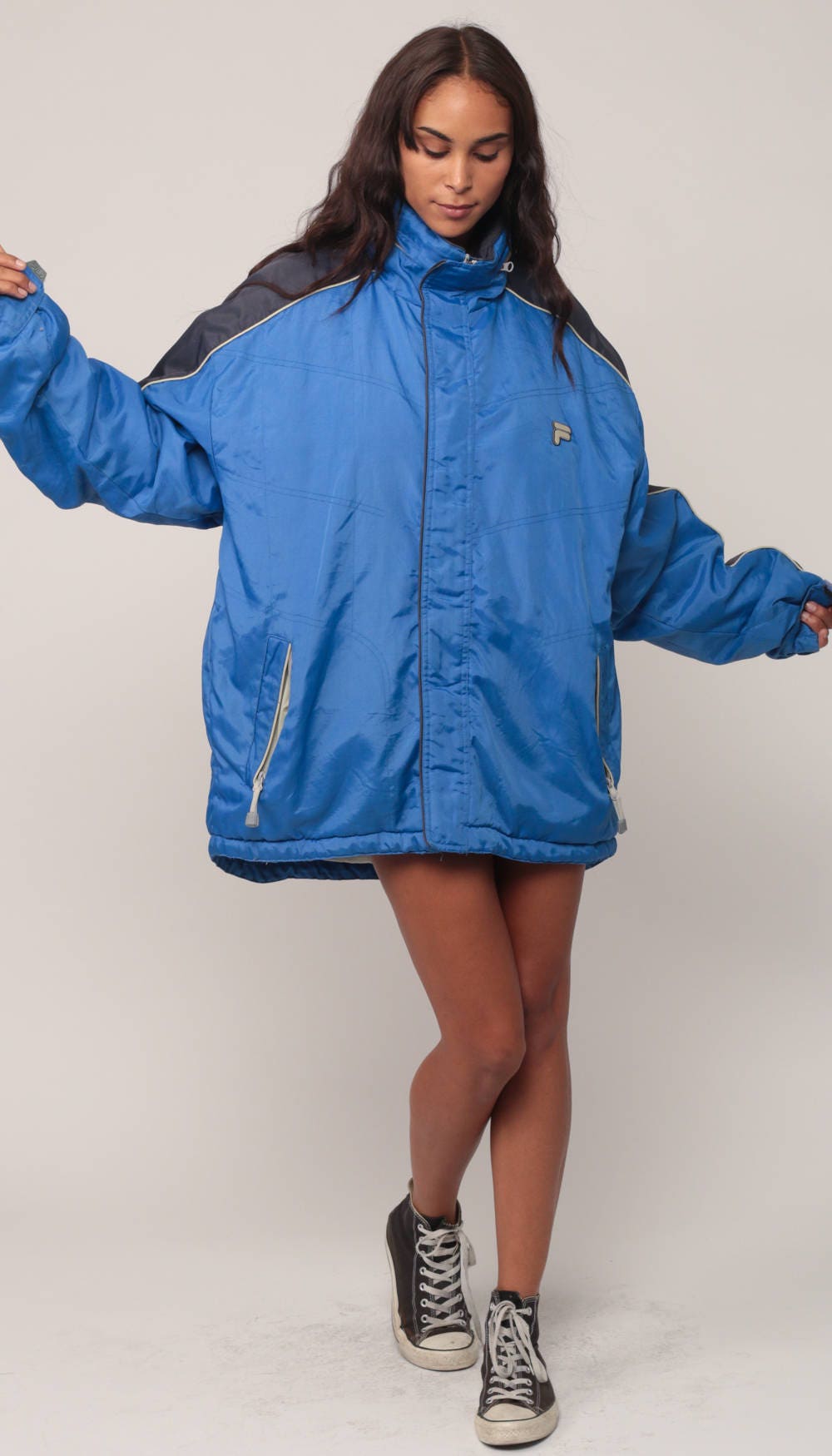 Fila Blue Hooded Sports Jacket 90s Nylon Windbreaker Extra Large