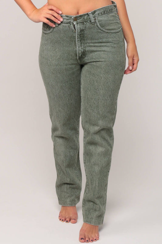 80s Guess High Waist Mom Jeans Stone Wash Green Denim Tapered Medium