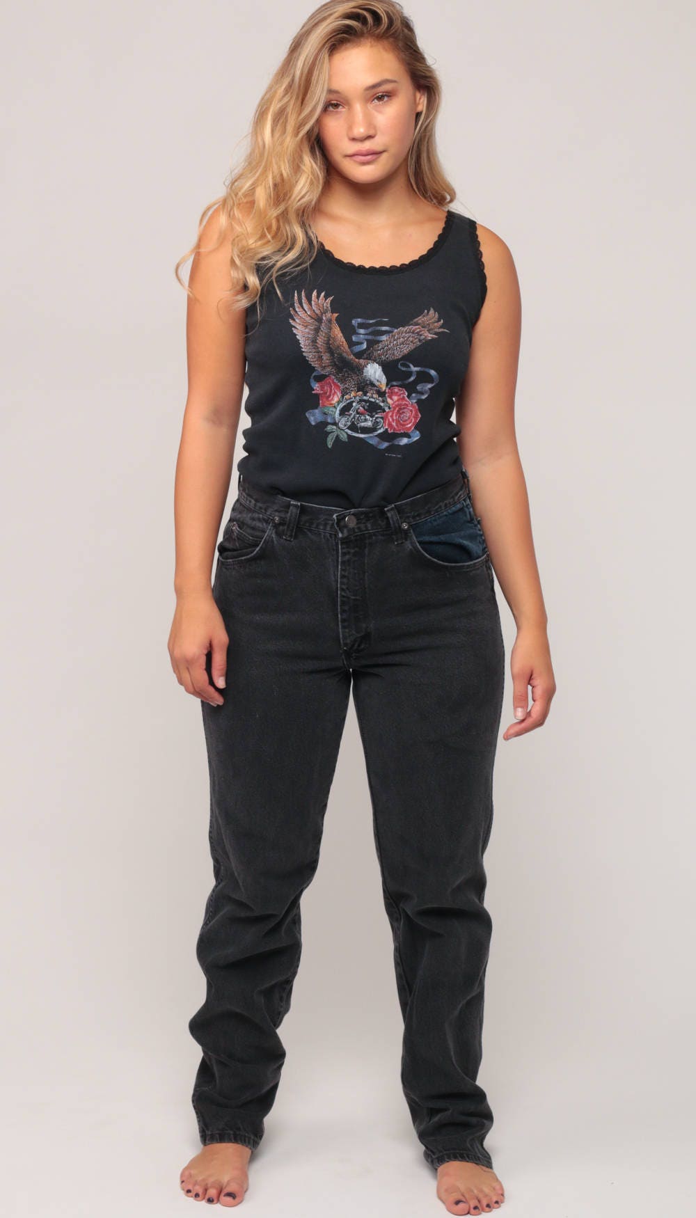 Wrangler Black High-Waisted Mom Jeans Tapered Leg 80s Denim Large 32