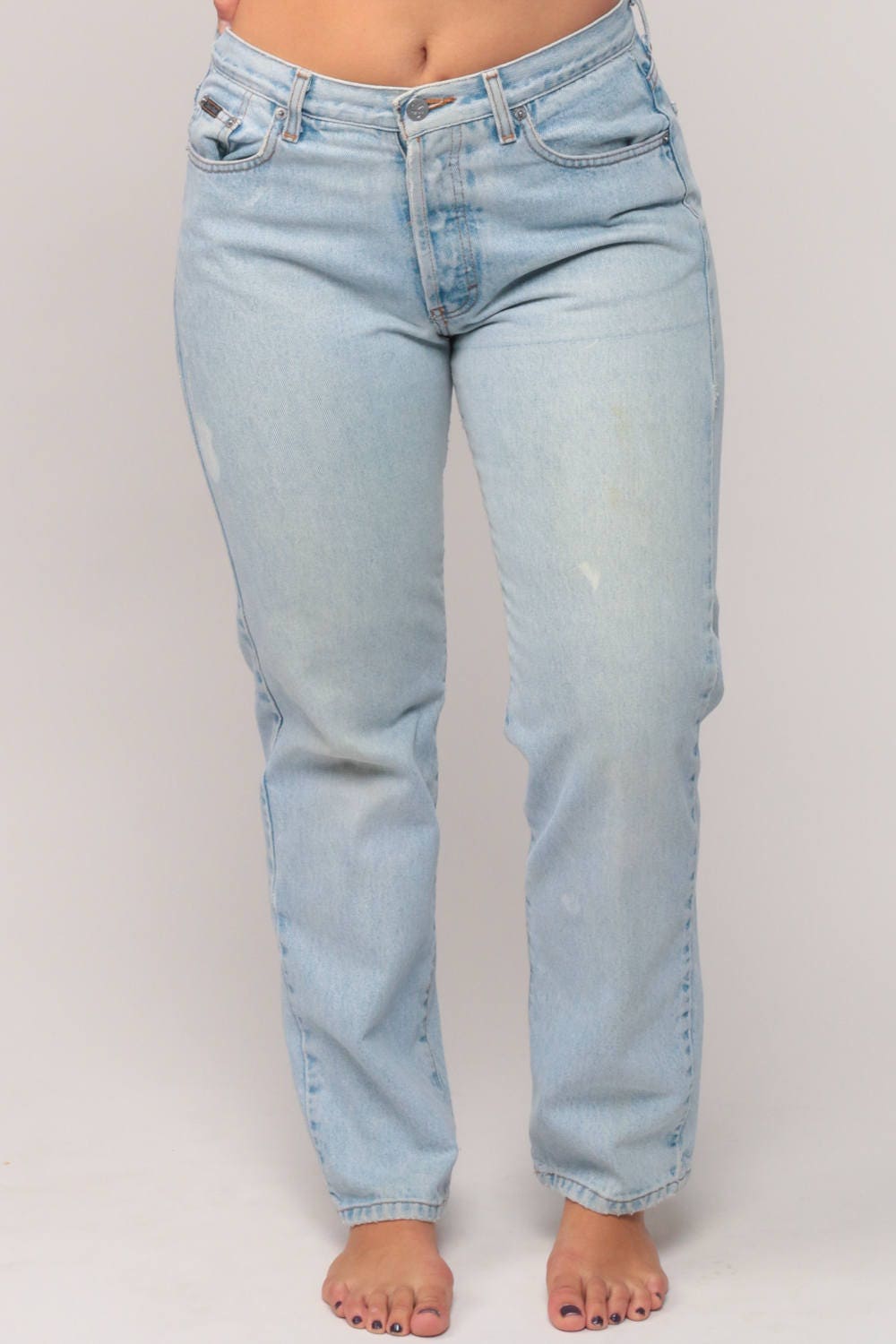 Calvin Klein 90s High Waisted Mom Jeans Distressed Blue Denim Medium Large