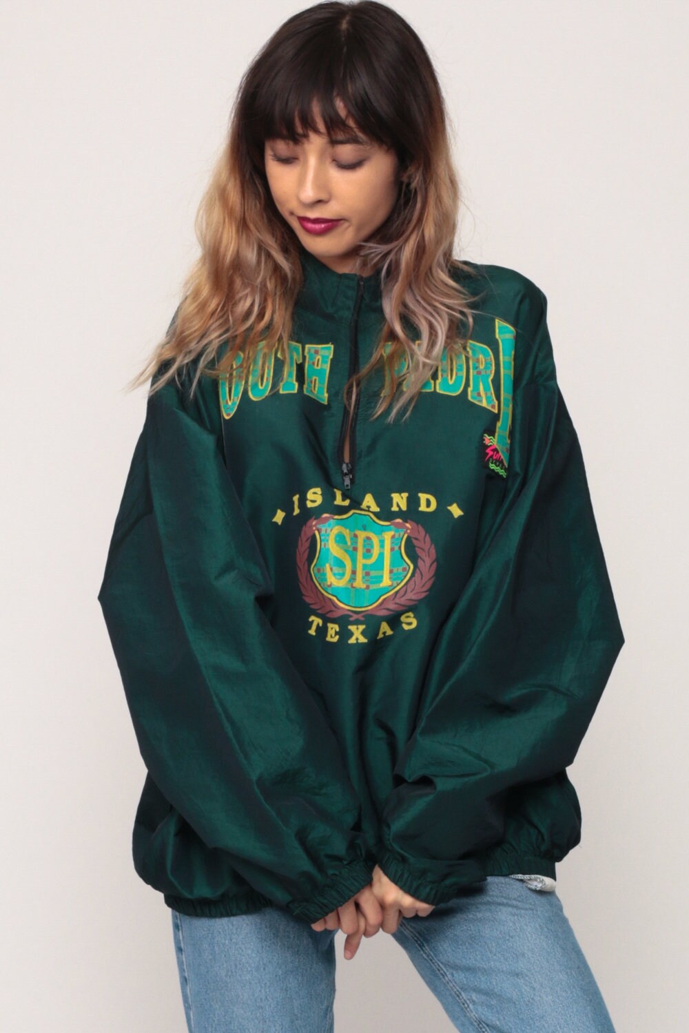 90s South Padre Island Texas Windbreaker Jacket Pullover Hood XXL