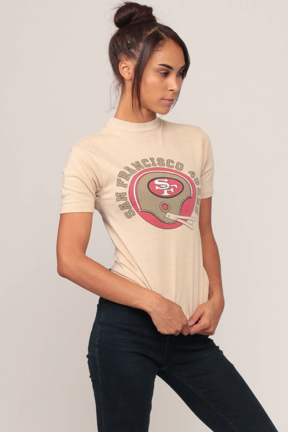 80s San Francisco 49ers Football Graphic T-Shirt Cotton Tee Extra Small