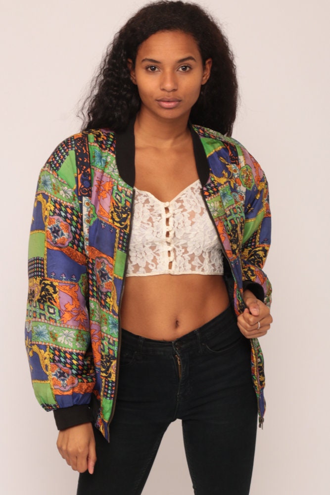 90s Silk Windbreaker Jacket Baroque Patchwork Extra Large XXL