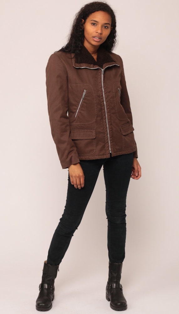 70s Brown Zip Jacket Sherpa Lining Collar Small Medium