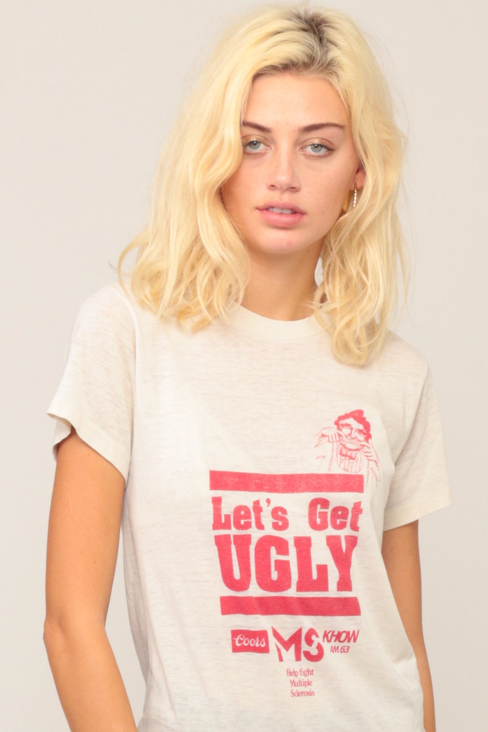 80s Let's Get Ugly Slogan Burnout T-Shirt Unisex Small