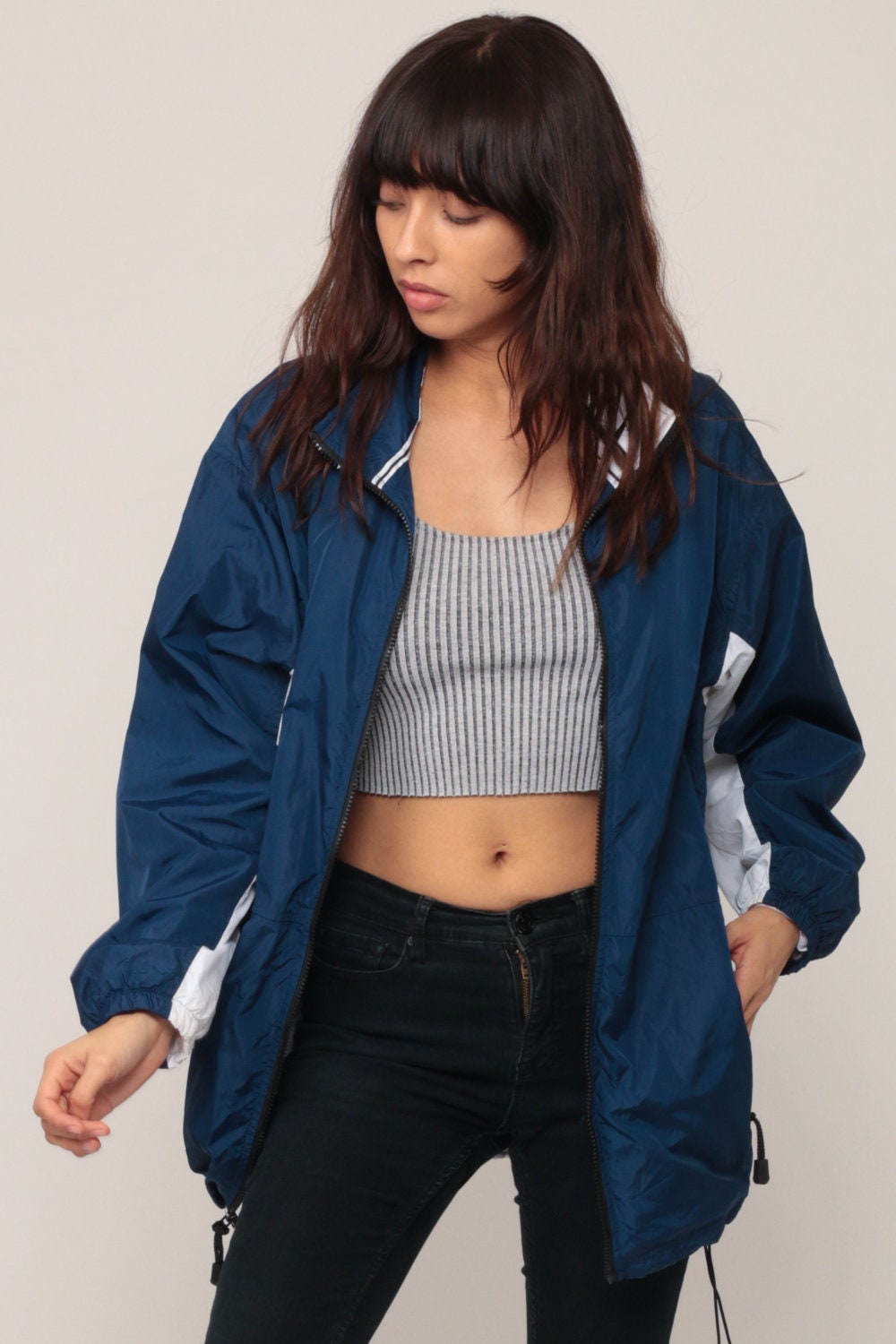 Nike Windbreaker Jacket Shell Zip Dark Blue Nylon Unisex Medium Large