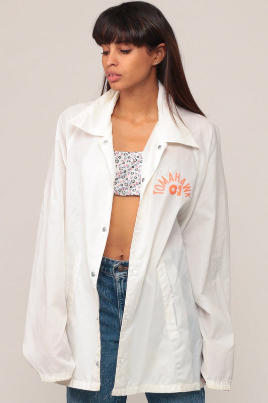 70s Tomahawk Nylon Windbreaker Jacket White Unisex Extra Large