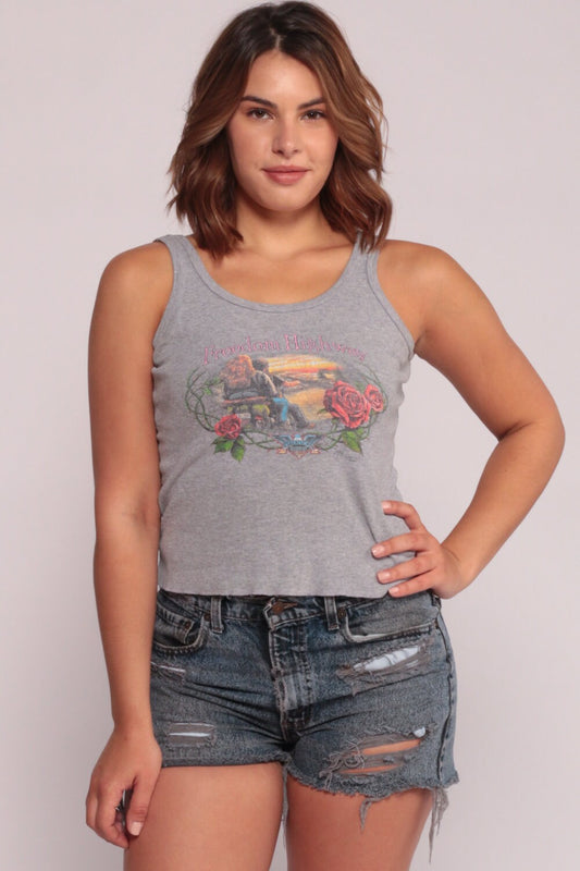 90s American Biker Freedom Highway Motorcycle Tank Top Grey Medium Large