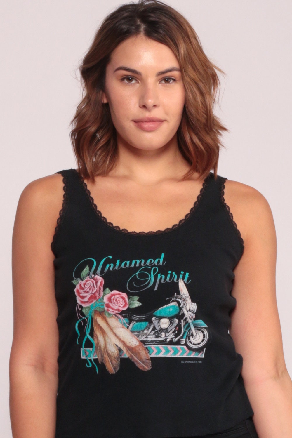 90s Untamed Spirit Motorcycle Biker Tank Top Black Graphic Large