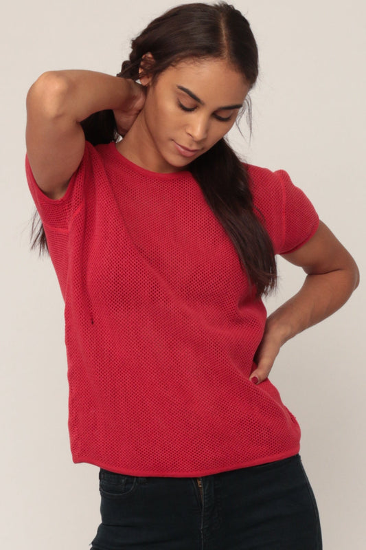 80s Red Mesh T-Shirt Sheer Short Sleeve Athletic Top Extra Large XL