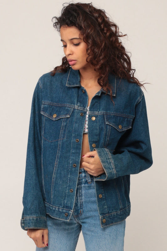80s Bald Eagle Endangered Denim Jacket Blue Jean Snap Button Extra Small