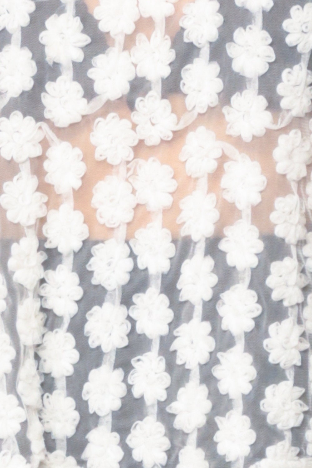 90s White Mesh Tank Top Sheer High Neck Floral Appliqué Small