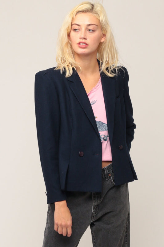 80s Sasson Wool Blazer Navy Blue Jacket Small