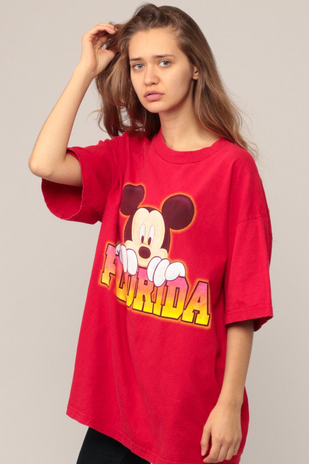 90s Mickey Mouse Florida Graphic T-Shirt Disney Unisex Red Extra Large