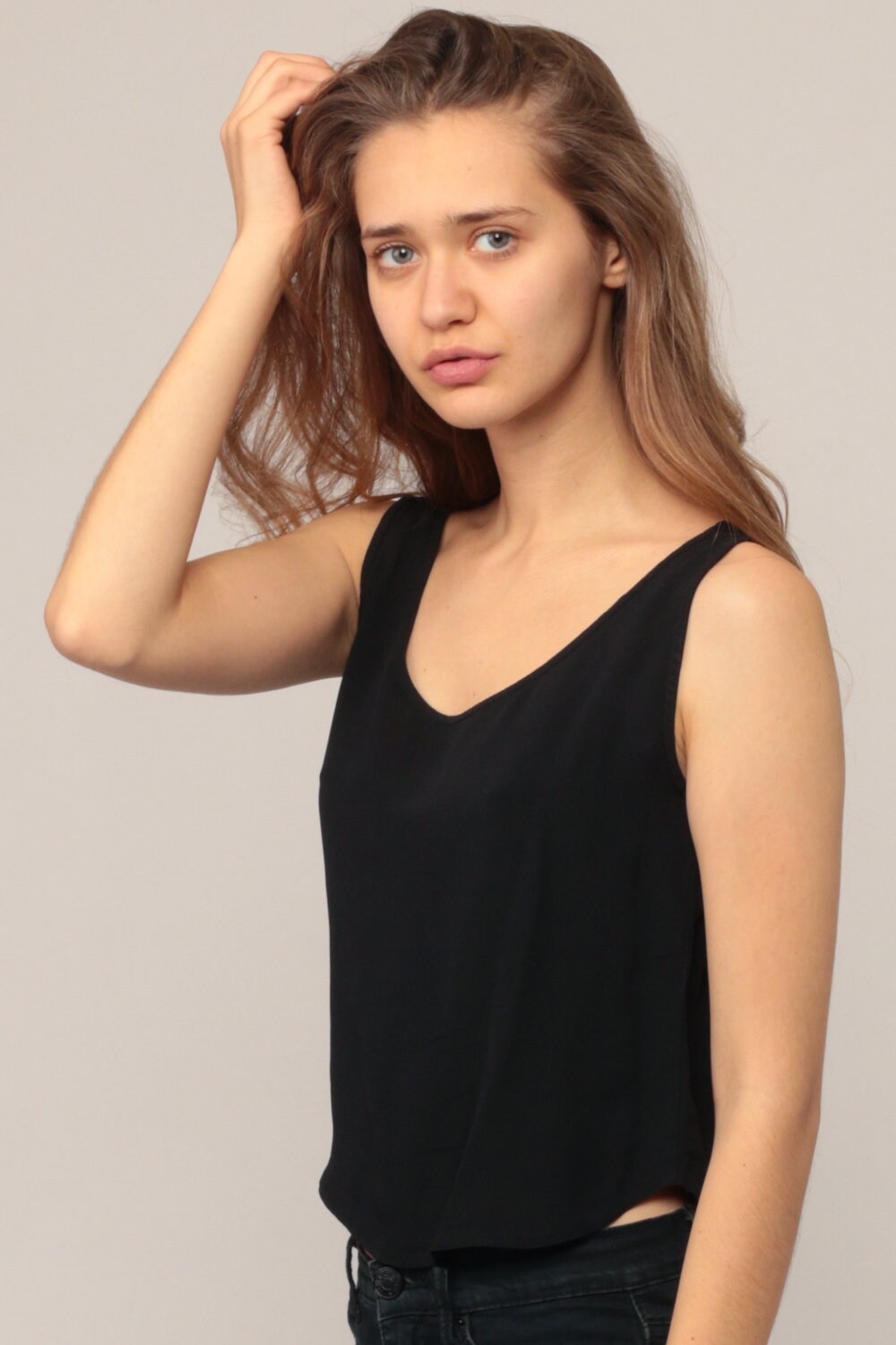 90s Black Rayon Tank Top Sleeveless Shirt Extra Small