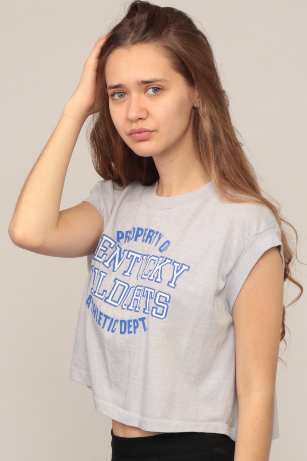 80s Kentucky Wildcats Athletic Dept Crop Top Graphic Tee Large