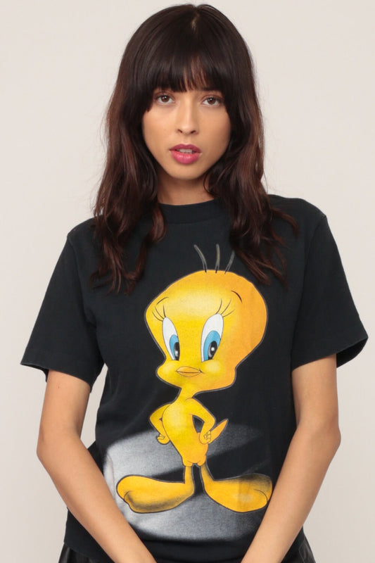 90s Tweety Bird Looney Tunes Warner Bros Graphic T-Shirt Black Small