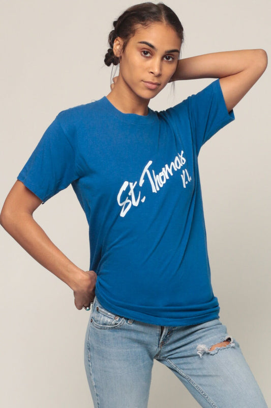 80s St. Thomas Virgin Islands Graphic T-Shirt Blue Paper Thin Medium
