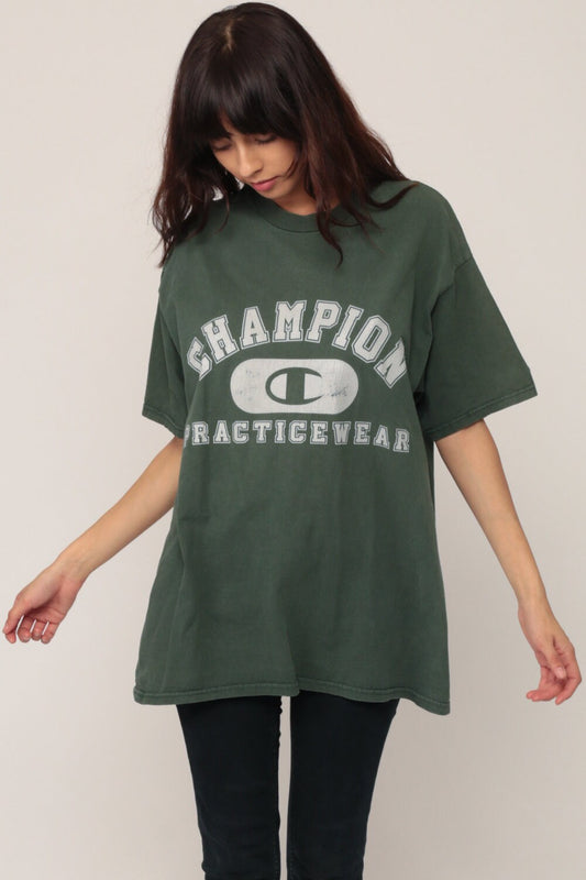 Champion Vintage 90s Athletic T-Shirt Green Unisex Medium Large