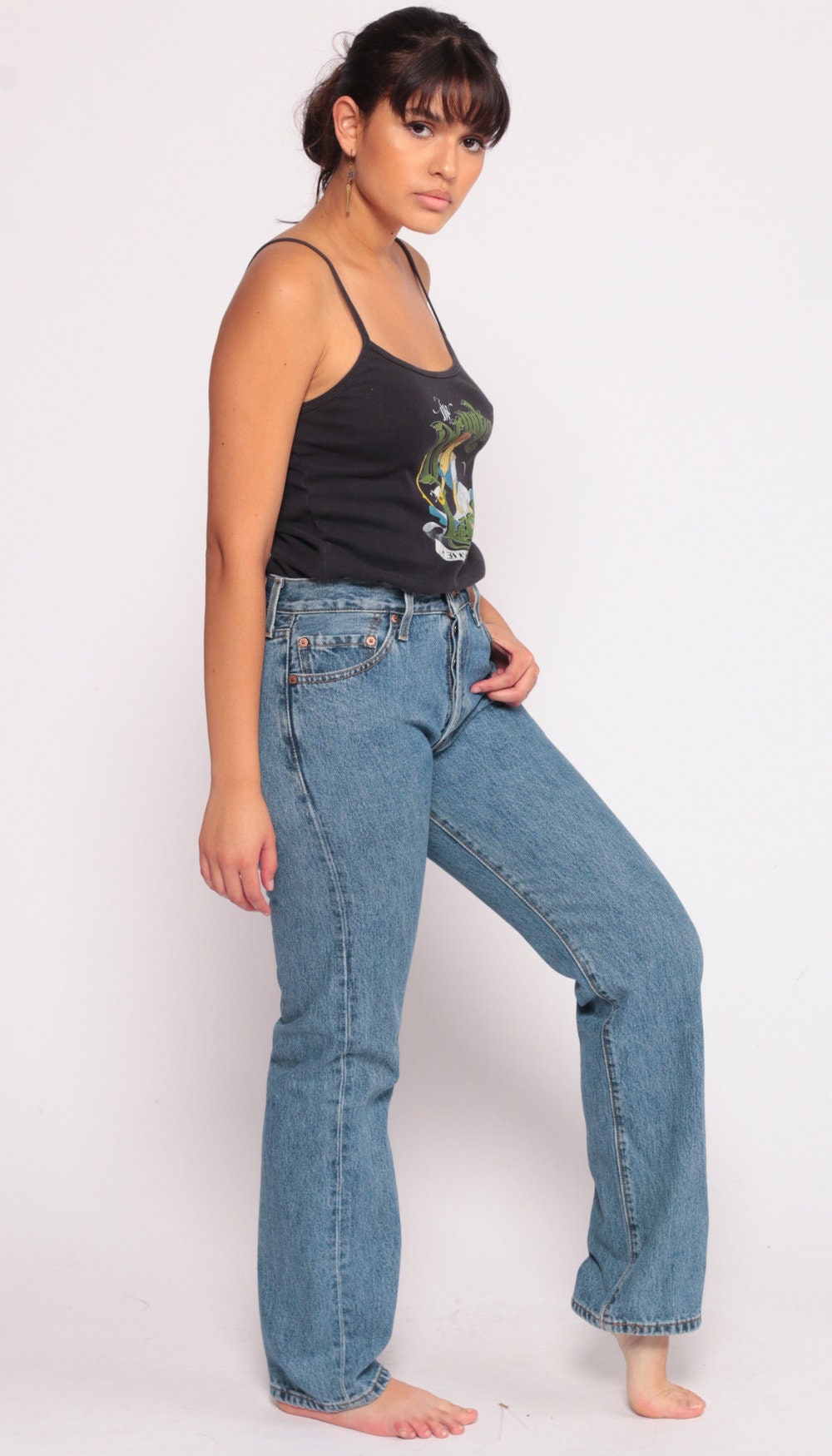 80s Levi's 501 High Waist Blue Denim Jeans Button Fly Medium