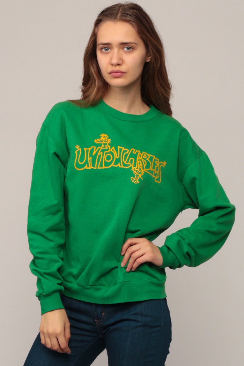 80s Untouchables Angel Devil Sweatshirt Green Graphic Crewneck Medium