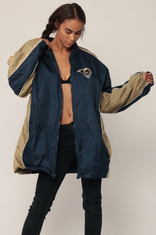 90s St Louis Rams NFL Hooded Jacket Nylon Unisex Extra Large