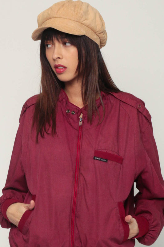 80s Members Only Burgundy Bomber Jacket Epaulette Windbreaker Extra Large