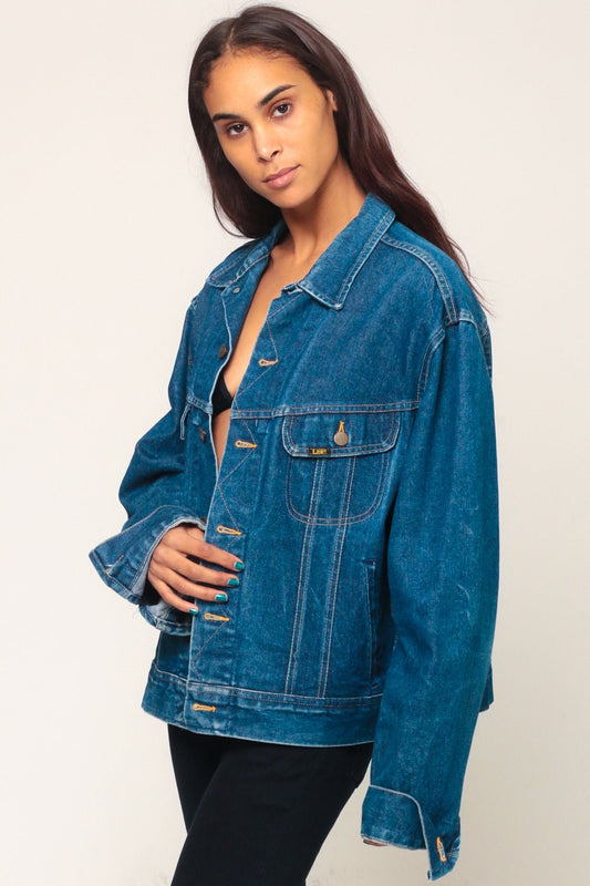 80s Lee Denim Jacket Blue Stone Wash Unisex Trucker Large