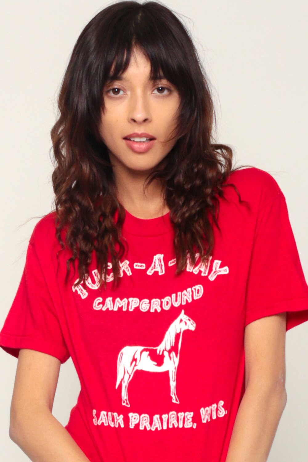 80s Tuck-A-Way Campground Horse Graphic T-Shirt Red Medium