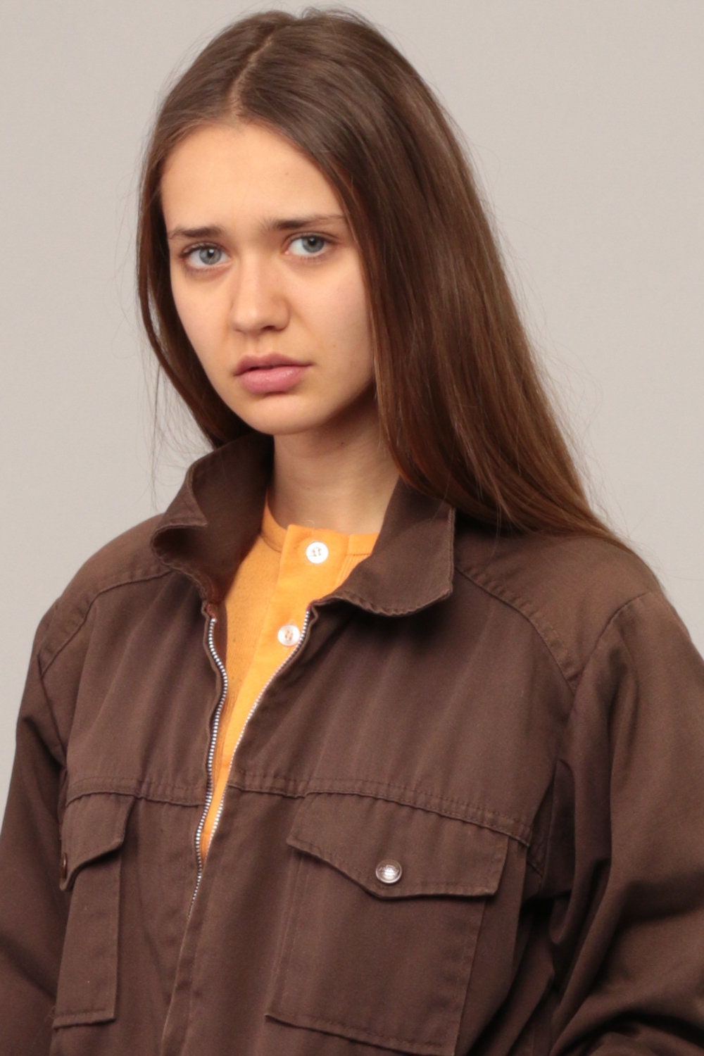 80s Brown Bomber Jacket Fleece Lined Moto Coat Unisex Medium Large