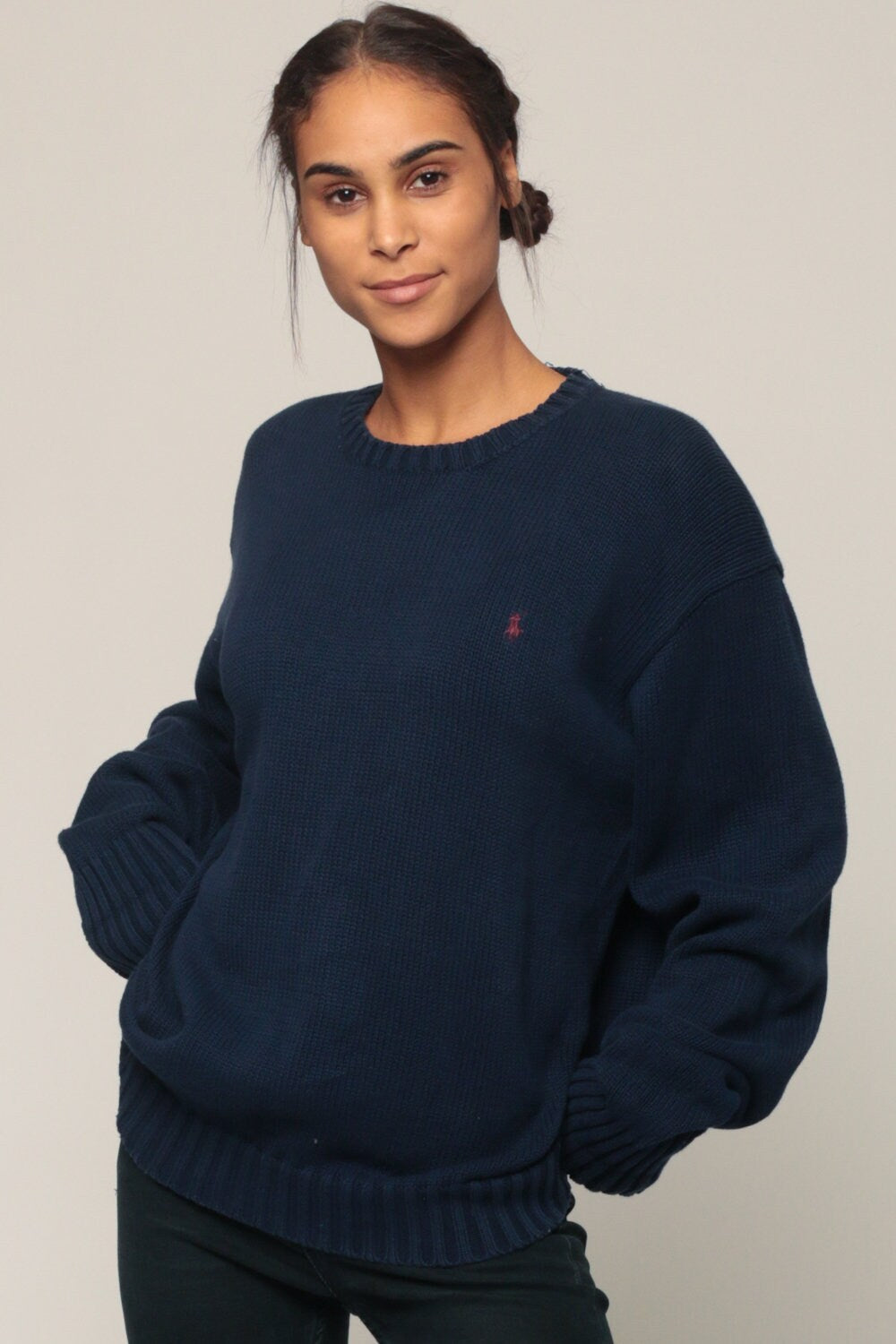 Ralph Lauren Polo Sport Cotton Knit Sweater Navy Blue Extra Large