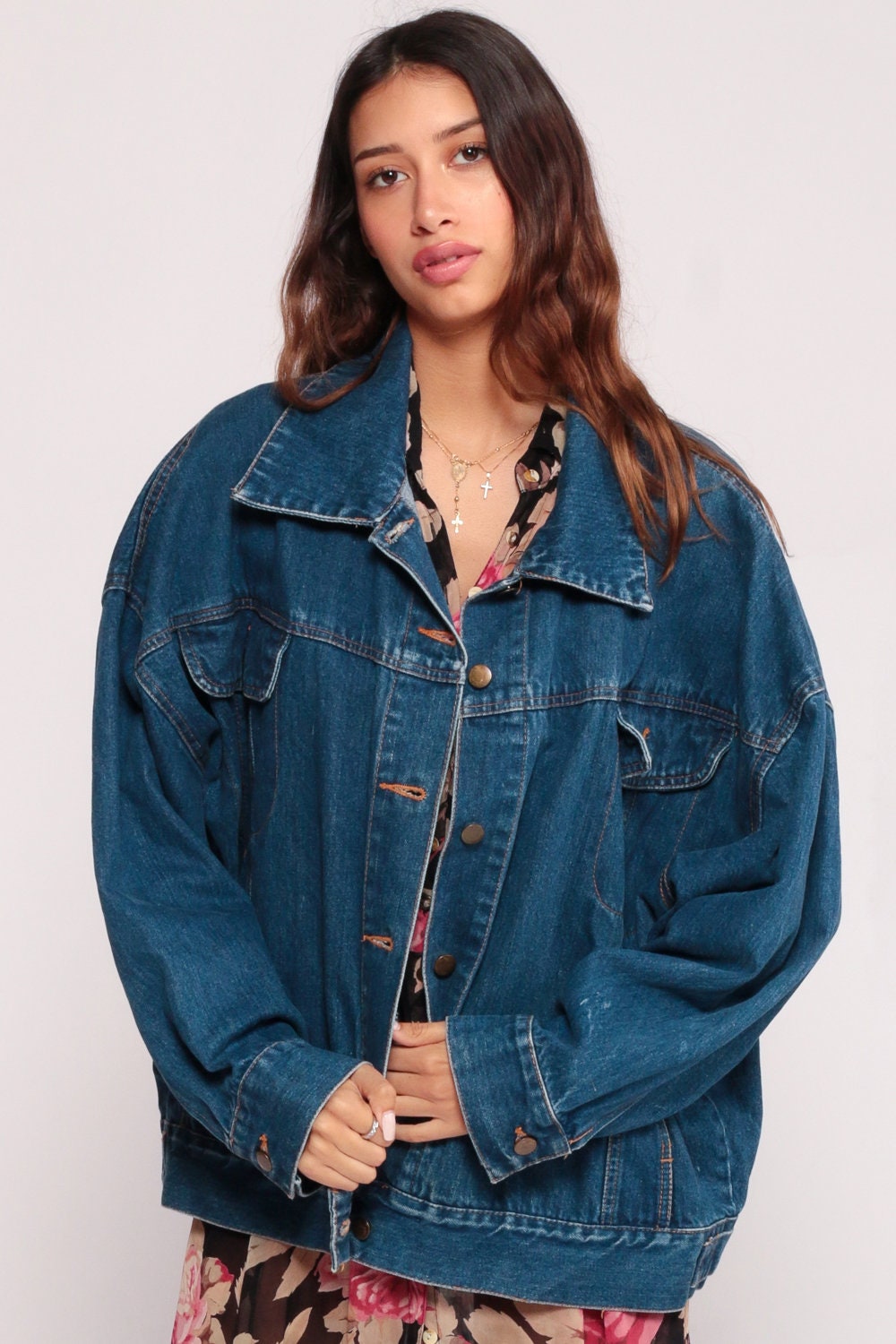 80s Blue Stone Wash Denim Jacket Unisex Button Up Extra Large