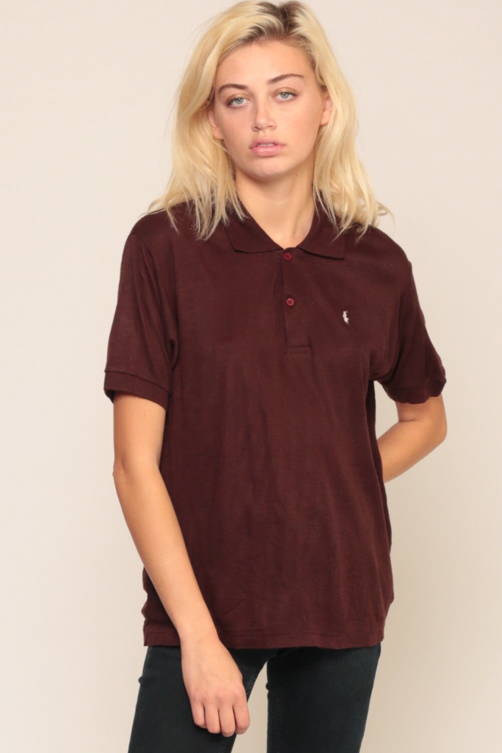 80s Ralph Lauren Polo Shirt Brown Cotton Button-Up Short Sleeve Extra Large XXL