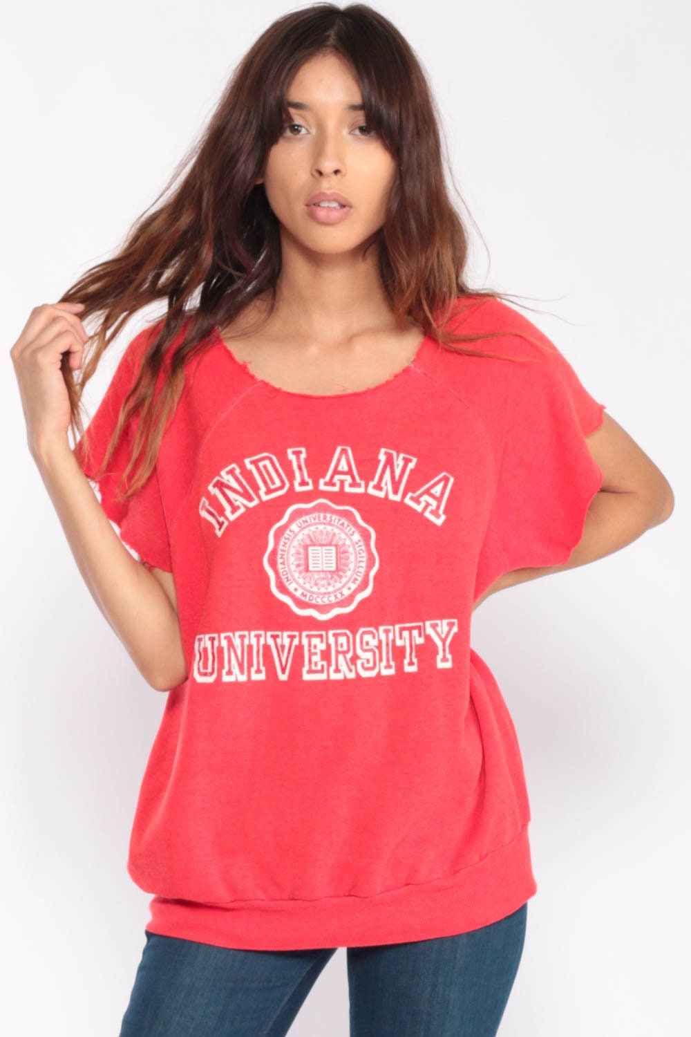 80s Indiana University Hoosiers Graphic Sweatshirt Cutoff Raglan Extra Large