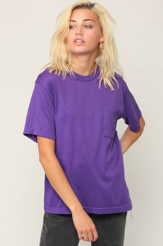 80s Purple T-Shirt Pocket Tee Cotton Blend Women's Small
