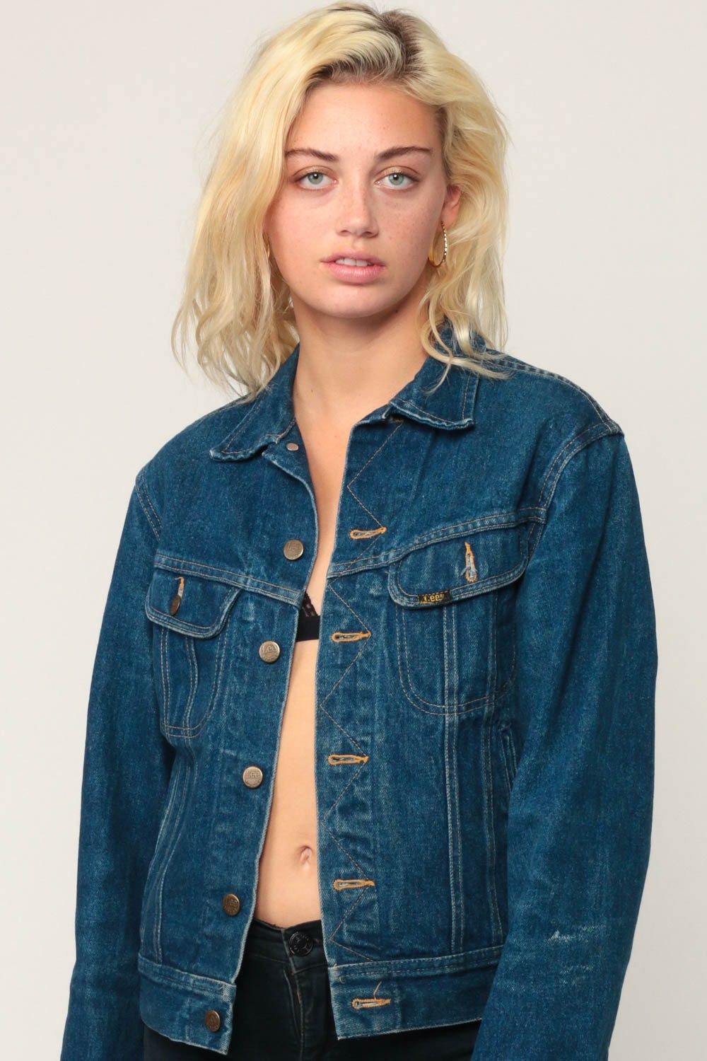 80s Lee Denim Jacket Hand Painted Horse Blue Stone Wash Small