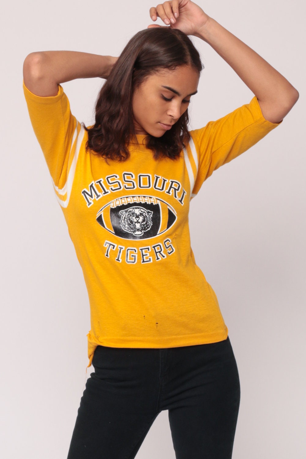 80s Missouri Tigers University Football Graphic Tee Yellow Extra Small