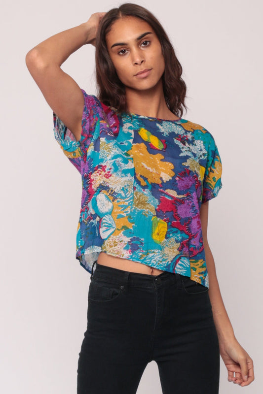 90s Under The Sea Graphic Tee Seashell Clam Print Semi-Sheer Medium