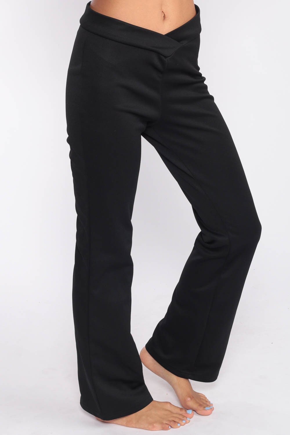 90s Black Bell Bottom Pants V-Waist Flared Trousers Extra Small XS