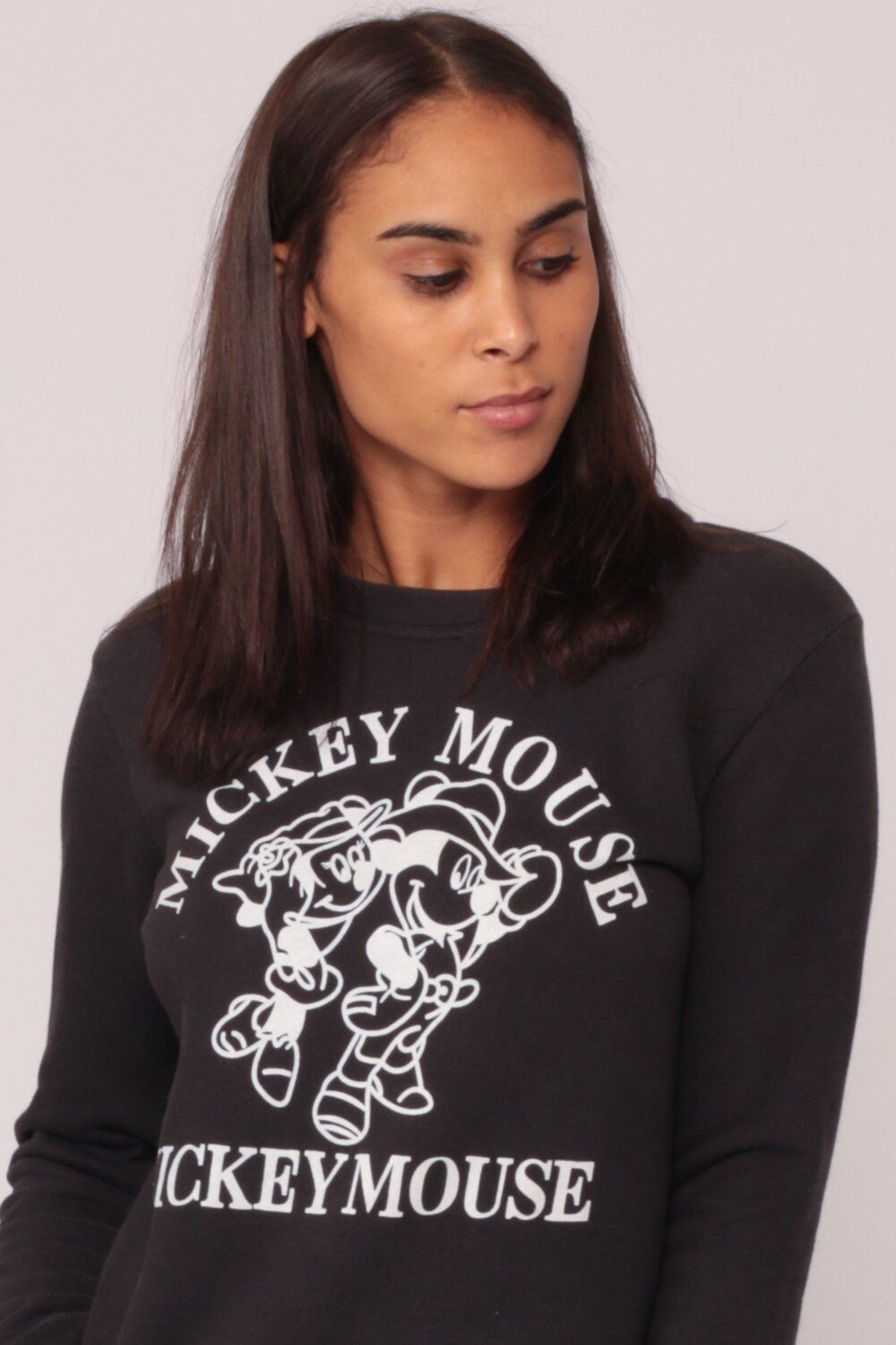 80s Mickey Mouse Minnie Disney Sweatshirt Black Graphic Crewneck Extra Small